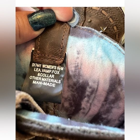 DINGO BOOTS Western Women Lea Vamp Fox Fringe Studded Brown DI7441 Sz 6.5 - Picture 3 of 9